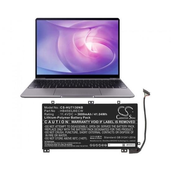 Baterie compatibila Laptop, Huawei, MateBook 13 WRT-W19, WRT-WX9, WRT-W29, HN-W19R, HN-W19L, HN-W29R, HB4593J6ECW, CS-HUT130NB, 11.4V, 3600mAh, 41.04Wh