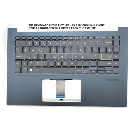 Carcasa superioara cu tastatura palmrest Laptop, Asus, VivoBook 14 X421F, X421FA, X421FF, X421FL, X421FP, X421FQ, 90NB0Q07-R32UI0, 90NB0Q07-R32US0, 39XKSTAJN80, X421FAY-1K, American Blue, layout US
