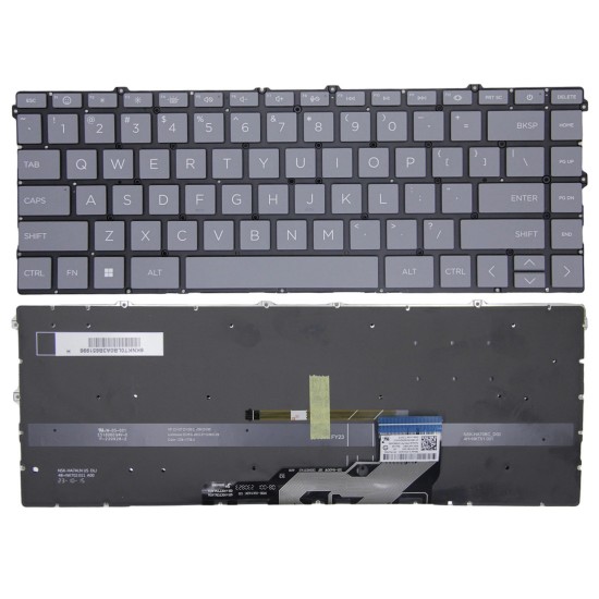Tastatura Laptop, HP, Envy X360 15-FH, 15Z-FH, TPN-C166, iluminata, gri deschis, layout US