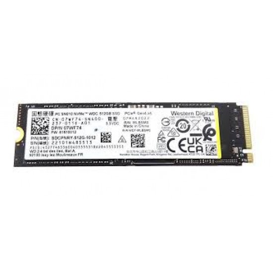 Solid State Drive (SSD) Western Digital (WD), 512GB, PCIe 4.0 x 4, NVMe M.2, SN810, SDCPNRY-512G-1012, 07WF74, 6000 MB/s, 4000 MB/s, Laptop/Desktop