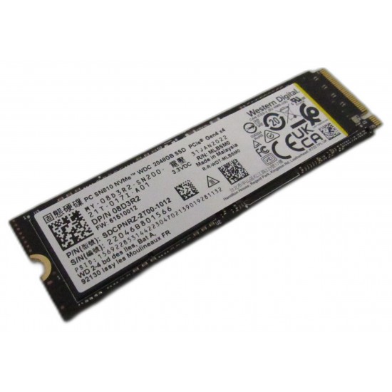 Solid State Drive (SSD) Western Digital (WD), 512GB, PCIe 4.0 x 4, NVMe M.2, SN810, SDCPNRY-512G-1012, 07WF74, 6000 MB/s, 4000 MB/s, Laptop/Desktop