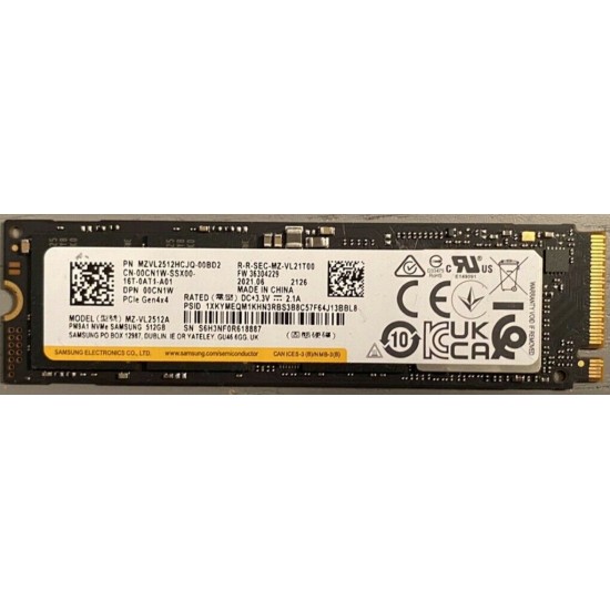Solid State Drive (SSD) Samsung, 512GB, PCIe 4.0 x 4, NVMe M.2, PM9A1, MZ-VL2512A, MZVL2512HCJQ-00BD2, 6900 MB/s, 5000 MB/s, Laptop/Desktop