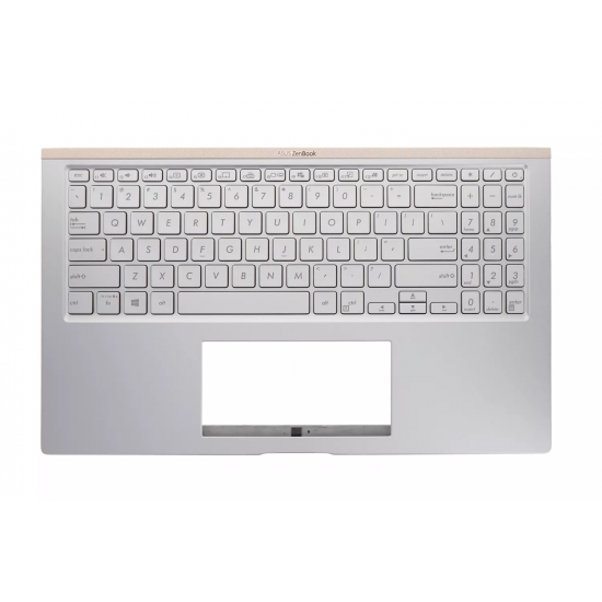 Carcasa superioara cu tastatura palmrest Laptop, Asus, ZenBook 15 UX533FAC, 90NB0NM5-R30300, 13NB0NM1P01011-1, 13N1-9DA0P11, 13NB0NM5AM0211, 13NB0NMXM05X1X, UX534FAC-2S, iluminata, argintie, layout US
