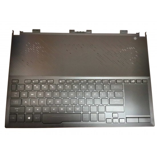 Carcasa superioara cu tastatura palmrest Laptop Gaming, Asus, ROG Zephyrus S GX531G, 90NR01D1-R31US0, 13NR0101P01111, 13NR0101P05011-1, 13N1-7QA0101, 13NR01D1AM0701, GX531GX-1A, iluminata, RGB 4-Zone, neagra, layout US
