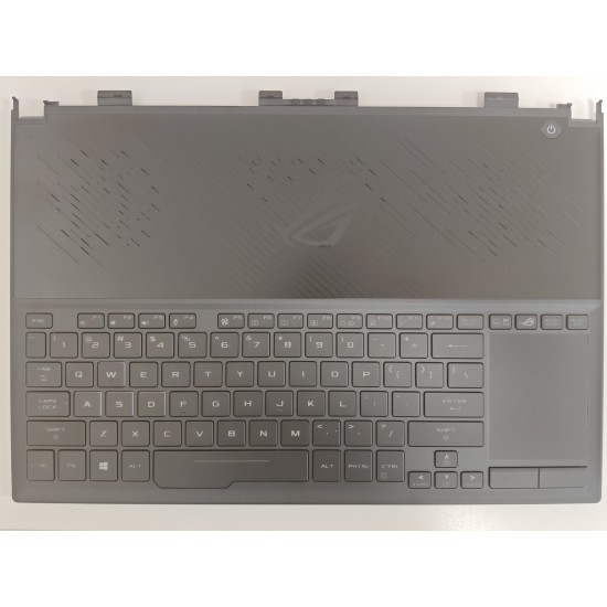 Carcasa superioara cu tastatura palmrest Laptop Gaming, Asus, ROG Zephyrus S GX531G, 90NR01D1-R31US0, 13NR0101P01111, 13NR0101P05011-1, 13N1-7QA0101, 13NR01D1AM0701, GX531GX-1A, iluminata, RGB 4-Zone, neagra, layout US