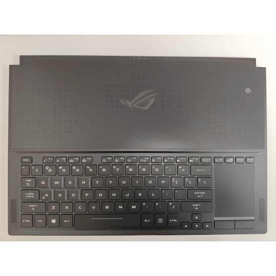 Carcasa superioara cu tastatura palmrest Laptop Gaming, Asus, Rog Zephyrus GX501V, GX501VI, GX501VIK, GX501VS, GX501VSK, GX501GI, 90NR00A1-R31US0, 90NR00A1-R31UI0, 13N1-4NA0101, GX501GI-1A, iluminata, RGB, layout US