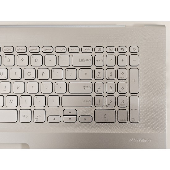 Carcasa superioara cu tastatura palmrest Laptop, Asus, VivoBook S17 S712F, S712FA, S712FAM, S712FB, S712J, S712JA, S712U, S712UA, 90NB0TW1-R30UK0, 90PC27380100GZ, 13NB0TW0M01011, 13N1-D0A0101, 13N1-D0A0401, argintie, layout UK