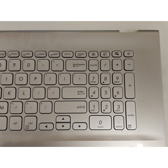 Carcasa superioara cu tastatura palmrest Laptop, Asus, VivoBook S17 S712D, S712DA, S712DAM, S712DK, S712E, S712EA, S712EAM, S712EQ, S712EQM, 90NB0L61-R31US0, 90PC27130101GZ, 13NB0L60M01211, 13N1-7GA0S01, X712FA-8S, iluminata, argintie, layout US