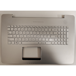 Carcasa superioara cu tastatura palmrest Laptop, Asus, VivoBook Pro N752V, N752VX, 90NB0AY1-R30300, 13N0-T2A0611, 13NB0AY1AM0111, N752VX-1A, iluminata, argintie, layout US