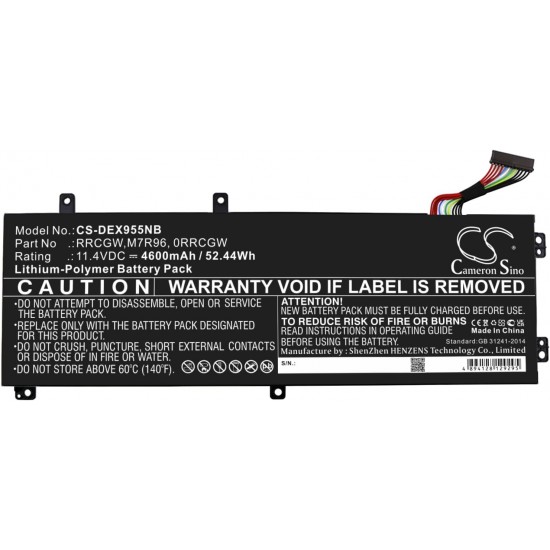 Baterie compatibila Laptop, Dell, Precision 5520, P56F, P56F002, RRCGW, M7R96, 0RRCGW, CS-DEX955NB, 11.4V, 4600mAh, 52.44Wh