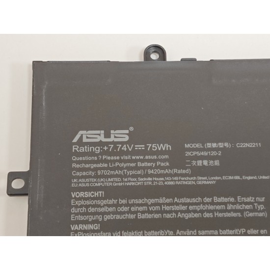 Baterie Laptop, Asus, ZenBook 14 UX3405C, UX3405CA, UX3405M, UX3405MA, 0B200-04400000, 2ICP5/49/120-2, C22N2211, 7.74V, 9420mAh, 75Wh
