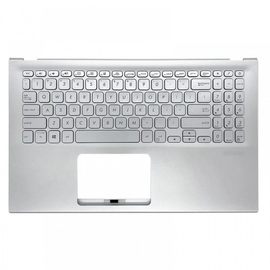 Carcasa superioara cu tastatura palmrest Laptop, Asus, VivoBook 15 X512D, X512DA, X512DAP, X512DAU, X512DK, X512F, X512FA, X512FAG, X512FAY, X512FB, X512FBC, 90NB0KR2-R31UI0, 13NB0KA2P02021-1, 13N1-6TA0912, X512FA-8S, iluminata, argintie, layout US