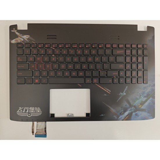 Carcasa superioara cu tastatura palmrest Laptop Gaming, Asus, ROG G552J, G552JX, G552V, G552VL, G552VW, G552VX, 90NB09I5-R31US0, 13NB07Z5AP0111, 13NB07Z5P02013, 13N0-RZA0J11, iluminata, neagra, layout US