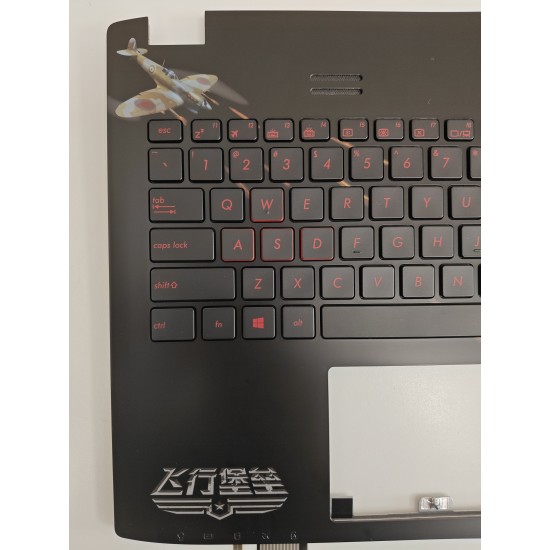 Carcasa superioara cu tastatura palmrest Laptop Gaming, Asus, ROG G552J, G552JX, G552V, G552VL, G552VW, G552VX, 90NB09I5-R31US0, 13NB07Z5AP0111, 13NB07Z5P02013, 13N0-RZA0J11, iluminata, neagra, layout US