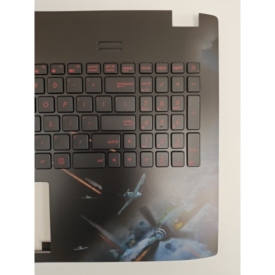 Carcasa superioara cu tastatura palmrest Laptop Gaming, Asus, ROG G552J, G552JX, G552V, G552VL, G552VW, G552VX, 90NB09I5-R31US0, 13NB07Z5AP0111, 13NB07Z5P02013, 13N0-RZA0J11, iluminata, neagra, layout US