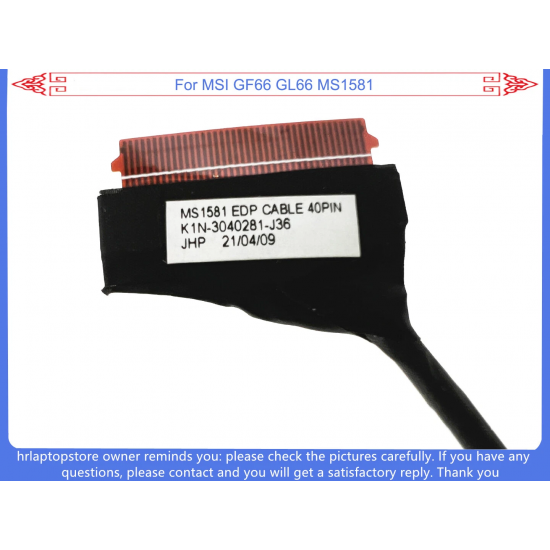 Cablu video LVDS Laptop Gaming, MSI, Sword 15 A11UE, A11UG, MS-1581, K1N3040281J36, K1N-3040281-J36, MS1581, EDP Cable, 40 pini