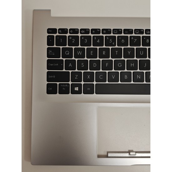 Carcasa superioara cu tastatura palmrest Laptop, Asus, VivoBook 15 X513E, X513EA, X513EP, X513EQ, X513I, X513IA, X513U, X513UA, 90NB0RR3-R32US0,X513IA-2D, 13N1-BBA0F01, 13N1-BBM0301, iluminata, argintie, layout US