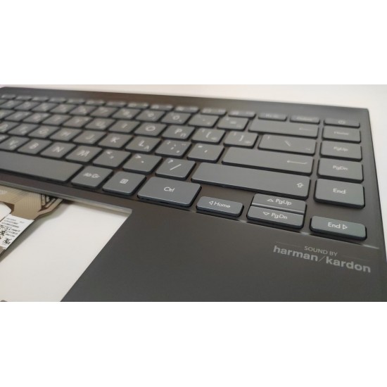 Carcasa superioara cu tastatura palmrest Laptop, ZenBook 14 90NB0SM1-R30UI1, 90NB0SM1-R30UI0, 90NB0SM1-R30US0, 90NB0SM1-R30US1, HQ207209710000, iluminata, gri, layout US