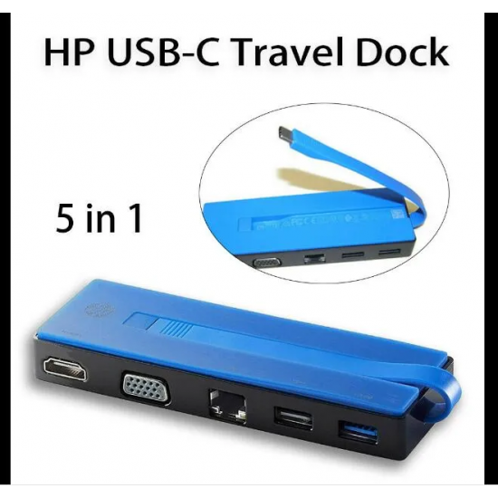 HP USB‑C Travel Dock T0K29AA, T0K29AA, TPA-I501, 839032-001, 844550-001 – Extensie porturi pentru laptop: HDMI, VGA, USB‑A și LAN, negru