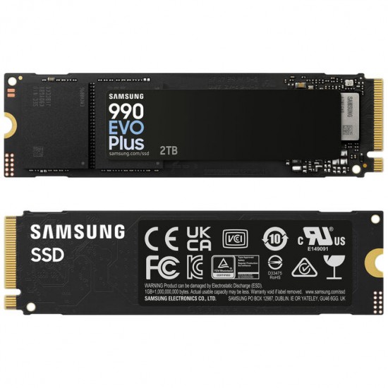 Solid State Drive (SSD) Samsung, 2TB, PCIe Gen 4.0 x 4, NVMe M.2, 990 EVO Plus MZ-V9S2T0BW, 6300 MB/s, 7250 MB/s, Laptop/Desktop