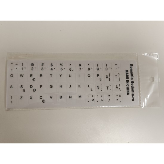 Sticker tastatura alb layout romana (ro) pentru caractere cu diacritice