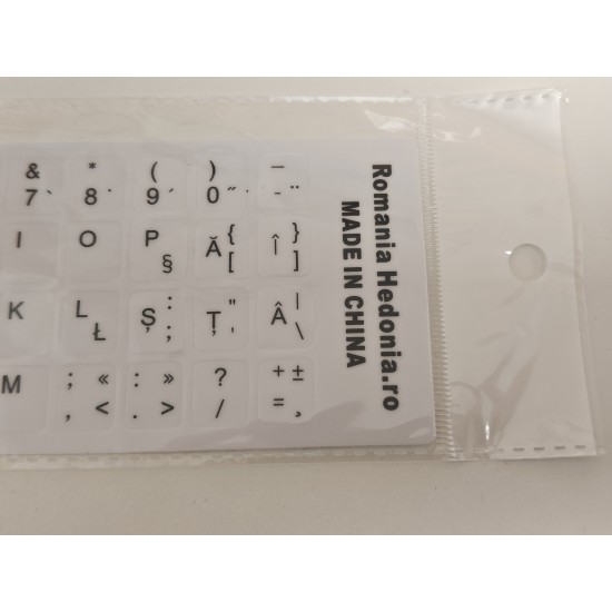 Sticker tastatura alb layout romana (ro) pentru caractere cu diacritice