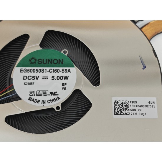 Cooler cu radiator Laptop, Asus, ExpertBook B7 Flip B7402F, B7402FBA, B7402FEA, B7402FVA, 13NX0480T07011, 13NX04V0AM0101, 13NX0480AM0101, 13N1-DRA0601, EG50050S1-CI60-S9A, 5V, 1A, 5.00W