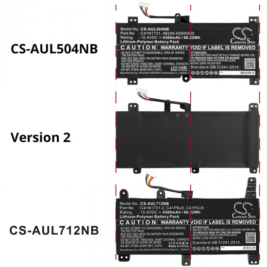 Baterie compatibila Laptop Gaming, Asus, ROG Strix MW704G, MW704GV, 0B200-02940000, CS-AUL504NB, C41N1731, 15.4V, 4300mAh, 66.22Wh