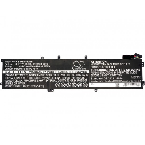 Baterie compatibila Laptop, Dell, Vostro 7500, P102F, P102F003, CS-DEM552NB, 6GTPY, 5XJ28, B102188-0006, 11.4V, 8000mAh, 91.20Wh