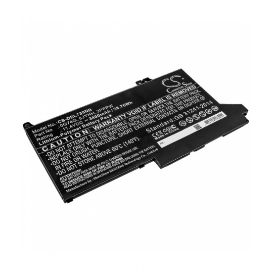 Baterie compatibila Laptop, Dell, Latitude 5310, P97G, P97G002, CS-DEL738NB, 0G74G, 8JYHH, 2PFPW, 11.4V, 3400mAh, 38.76Wh