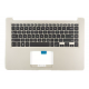Carcasa superioara cu tastatura palmrest Laptop, Asus, VivoBook 15 S510Q, S510QA, 90NB0GS7-R31290, 13NB0FYH7AP0331, 39XKGTCJNA0, 13NB0FY2P03111-1, iluminata, aurie, layout US