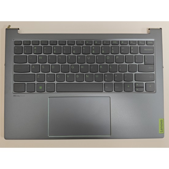 Carcasa superioara cu tastatura palmrest Laptop, Lenovo, Yoga Slim 7 Pro 14IAH7 Type 82UT, 5CB1J30910, AM2KF000520, ET2KF000600, AM2KF000600, iluminata, albastra, layout US