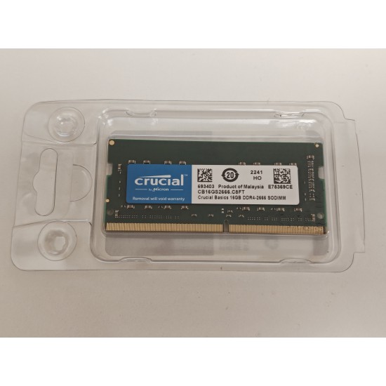 Memorie Ram Laptop, Crucial 16GB, DDR4, 2666Mhz, 1Rx8, 1.2V, CL17, PC4-21300, CB16GS2666.C8FT, Non-ECC, sodimm, 260 pini