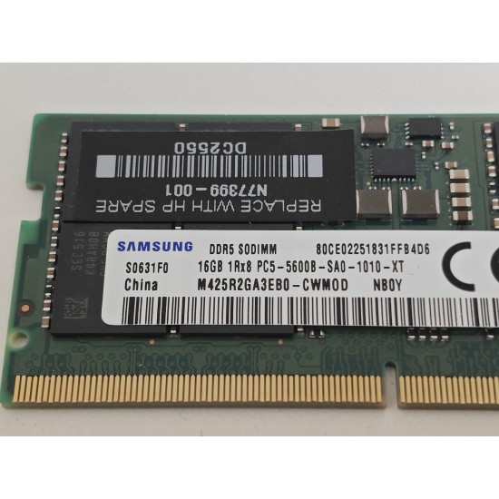 Memorie ram Laptop Samsung 16GB, DDR5, 1Rx8, 5600Mhz, PC5-5600B, M425R2GA3EB0-CWM0D, PC5-44800, CL46, 1.1V, Non-ECC, sodimm, 262 pini