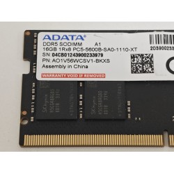 Memorie ram Laptop ADATA 16GB, DDR5, 1Rx8, 5600Mhz, PC5-4800B, AO1V56WCSV1-BKXS, PC5-44800, CL46, 1.1V, Non-ECC, sodimm, 262 pini