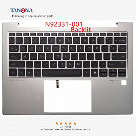 Carcasa superioara cu tastatura palmrest Laptop, HP, EliteBook 830 G11, 835 G11, N92331-001, N92331-B31, 6070B2224301, iluminata, argintie, layout US