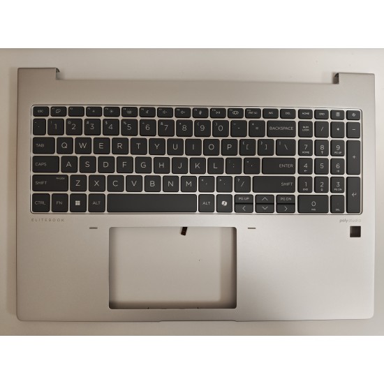 Carcasa superioara cu tastatura palmrest Laptop, HP, EliteBook 665 G11, N95987-001, 3AD520000, 3BD520000, iluminata, argintie, layout US