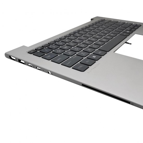 Carcasa superioara cu tastatura palmrest Laptop, HP, EliteBook 665 G11, N95987-001, 3AD520000, 3BD520000, iluminata, argintie, layout US