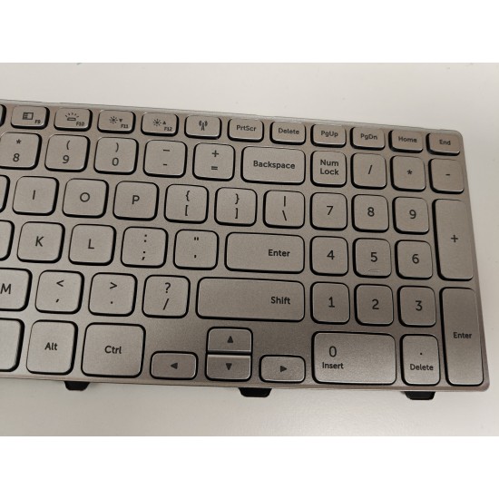 Tastatura Laptop, Dell, Inspiron 15 7537, P36F, P36F001, 87YTJ, 087YTJ, iluminata, argintie, layout US
