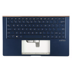 Carcasa superioara cu tastatura palmrest Laptop, Asus, ZenBook 13 UX334F, UX334FA, UX334FAC, UX334FL, UX334FLC, 90NB0MX3-R31UI0, 90NB0MX3-R31US0, 13N1-96A0F11, UX334FA-3B, iluminata, albastra, layout US
