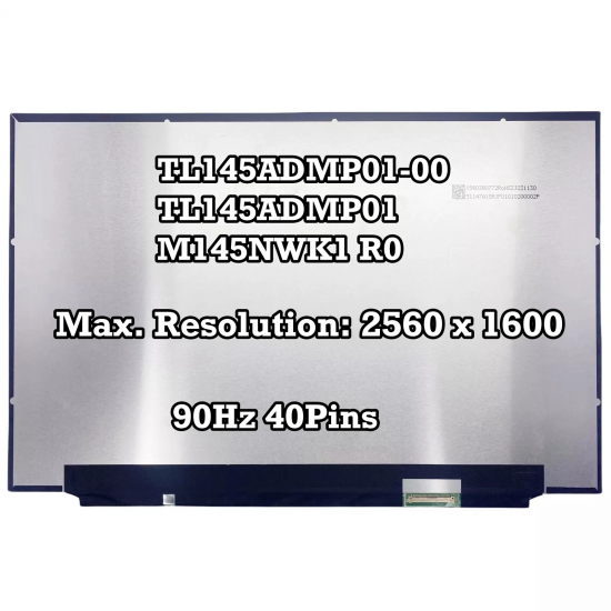 Display compatibil Laptop, Lenovo, B145QAN01.H, MNE507DA1-1, TL145ADMP01, TL145ADMP01-00, M145NWK1 R0, 5D10V82524, 5D10V82525, 5D11K17260, 5D10S39994, 14.5 inch, Rezolutie 2560x1600, QHD+, non touch, 90Hz, 40 pini