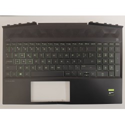 Carcasa superioara cu tastatura palmrest Laptop Gaming, HP, Pavilion 15-DK, 15T-DK, TPN-C141, AP2K8000310, L57593-271, L57593-001, AP2K8000310, AM2K8000400, iluminata, verde, US, SH