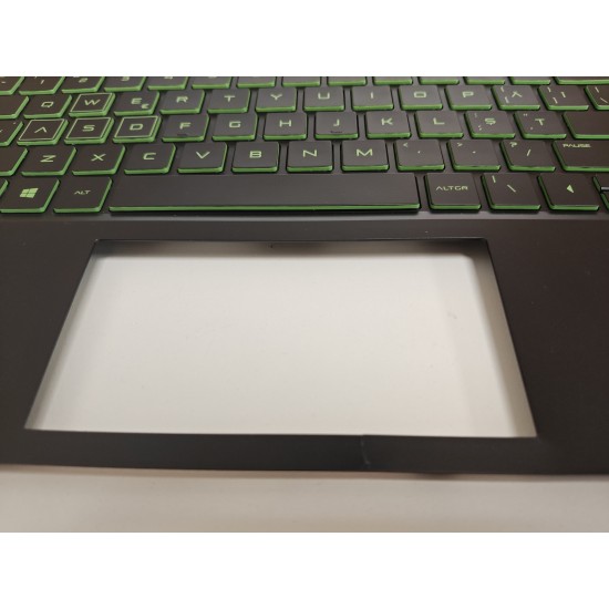 Carcasa superioara cu tastatura palmrest Laptop Gaming, HP, Pavilion 15-DK, 15T-DK, TPN-C141, AP2K8000310, L57593-271, L57593-001, AP2K8000310, AM2K8000400, iluminata, verde, US, SH