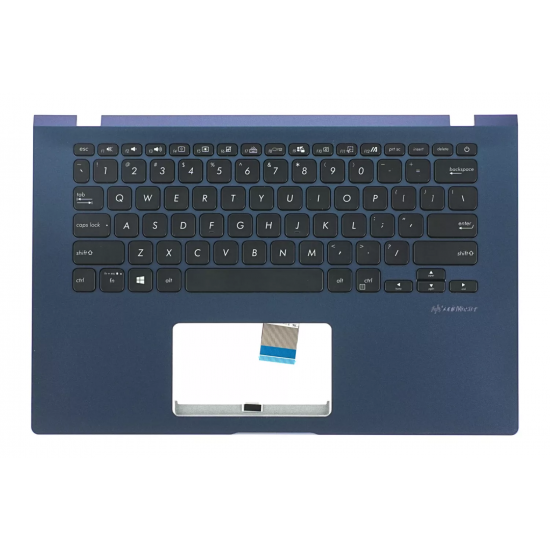 Carcasa superioara cu tastatura palmrest Laptop, Asus, VivoBook 14 S409D, S409DA, 90NB0Q94-R33US0, 13NB0MS4P02024-3, 39XKPTAJN60, FBXKP010010, X409JA-1B, iluminata, albastra, layout US