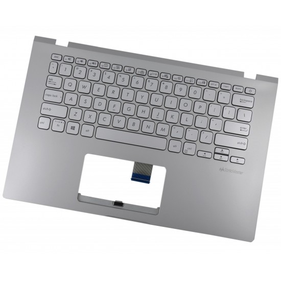 Carcasa superioara cu tastatura palmrest Laptop, Asus, VivoBook 14 A409F, A409FA, A409FJ, 90NB0Q91-R33US0, 13NB0MS1P02013-3, 39XKPTAJN30, FBXKP010010, X409JA-1S, iluminata, argintie, layout US