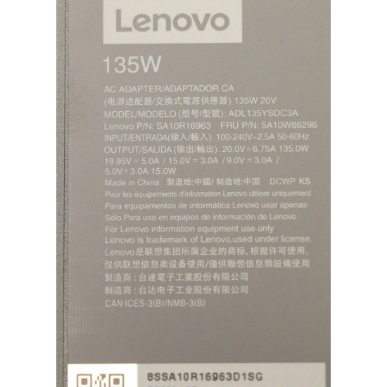 Incarcator Laptop, Lenovo, ThinkPad T16 Gen 2 Type 21HH, 21HJ, 5A10W86296, SA10R16963, ADL135YSDC3A, 20V, 6.75A, 135W, USB-C