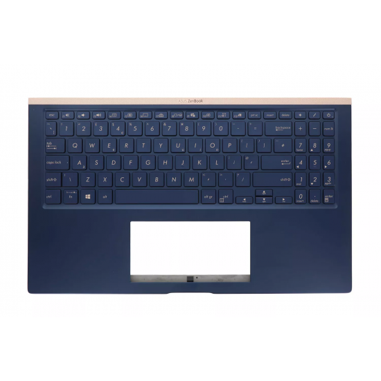 Carcasa superioara cu tastatura palmrest Laptop, Asus, ZenBook 15 UX533FAC, 90NB0NK1-R30UK0, 13NB0NM1P01011-1, 13NB0NM5AM0211, 13N1-9DA0611, UX534FT-2B, 13NB0NMXM05X1X, iluminata, albastra, layout US/UK