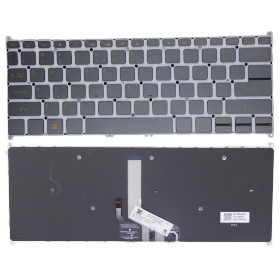 Tastatura Laptop, Acer, Swift 3 SF314-42, N19C4, iluminata, gri cu taste portocalii, layout US