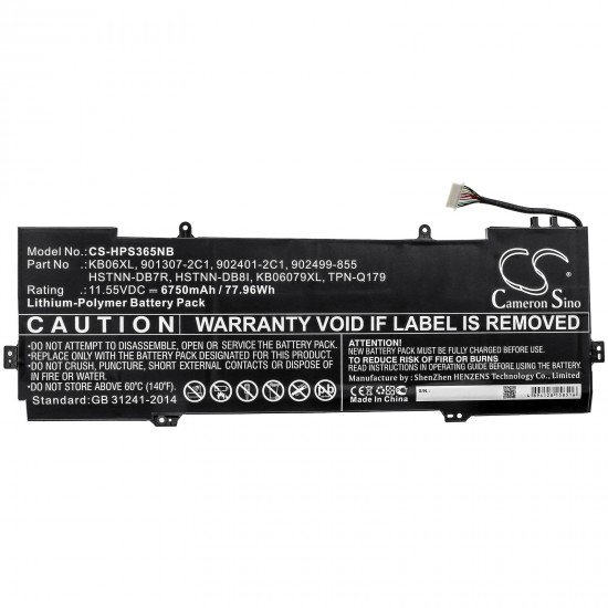 Baterie compatibila Laptop 2-in-1, HP, Spectre X360 15-BL, 15T-BL, TPN-Q179, 901307-2C1, 902401-2C1, 902499-855, CS-HPS365NB, HSTNN-DB7R, HSTNN-DB8I, KB06079XL, KB06XL, 11.55V, 6750mAh, 77.96Wh