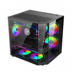 Carcasa Calculator PRO GAMING Alma Black Cube Tower, Compatibila M-ATX/M-ITX, 3x Ventilatoare ARGB, Design Compact, Neagra, pentru PC/Desktop